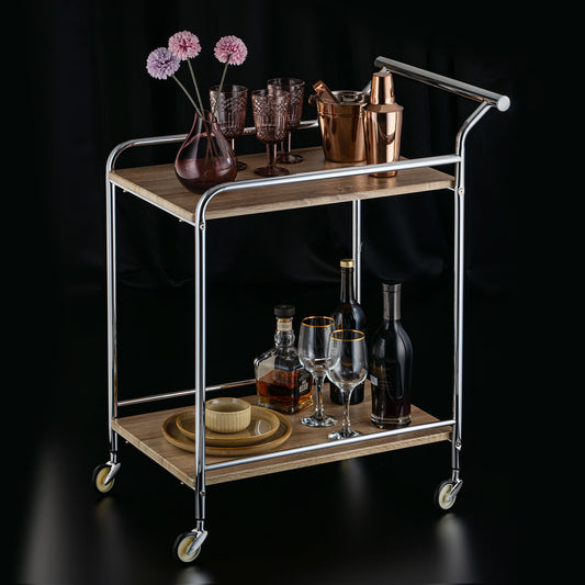 Elegant Ebony Serving Cart With Brass Accents