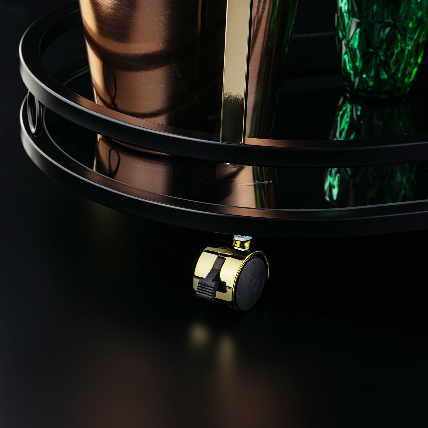 Sleek Black Serving Cart With Gold Trim