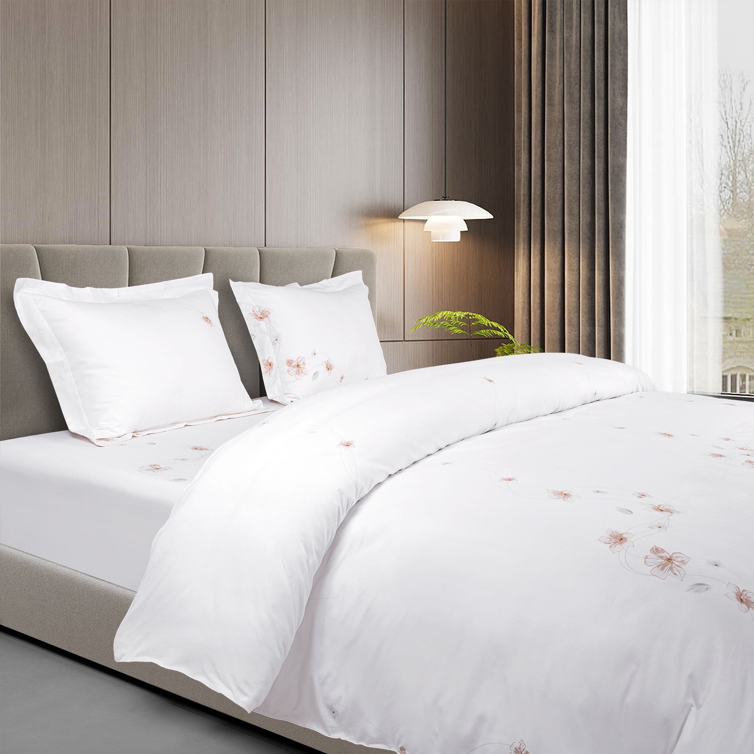 400 Tc 100% Cotton White Prints Bedding Collection
