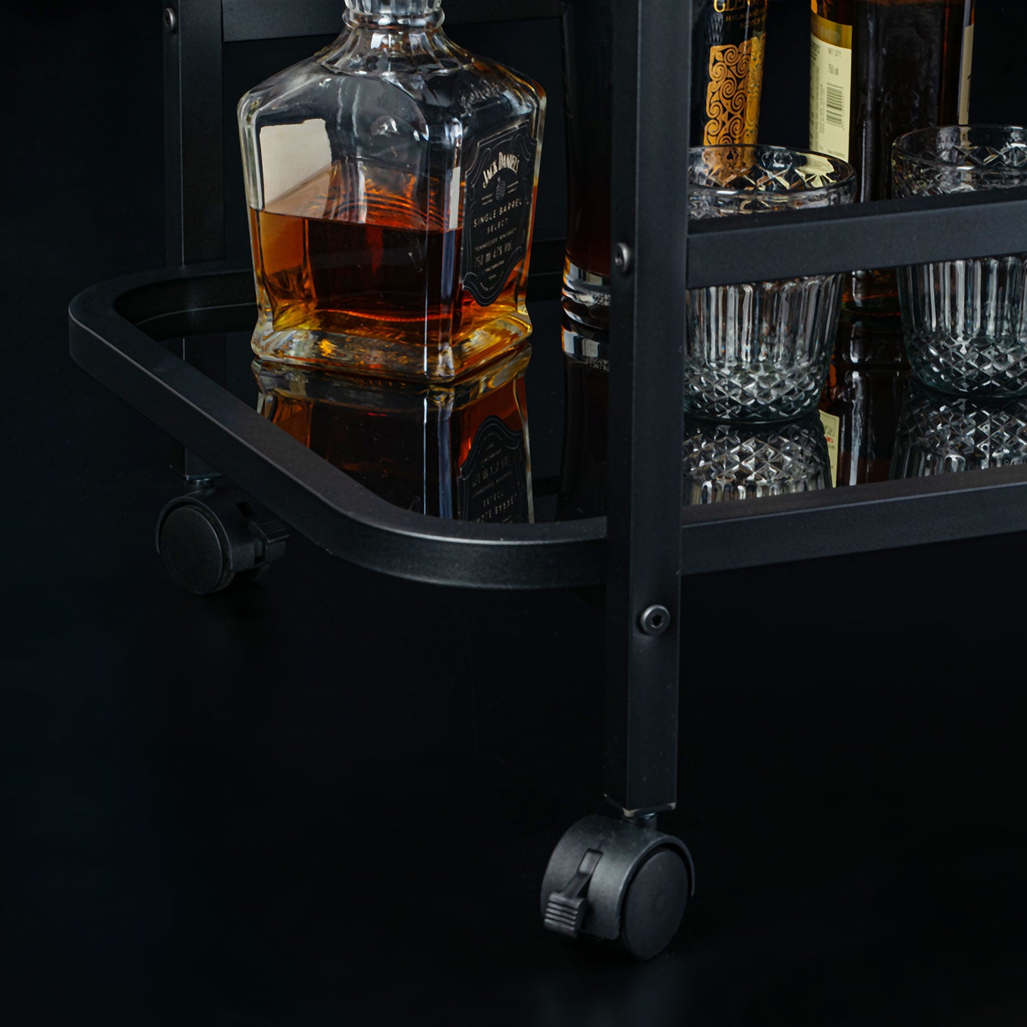 Elegant Glass Serving Cart With Black Metal Detailing