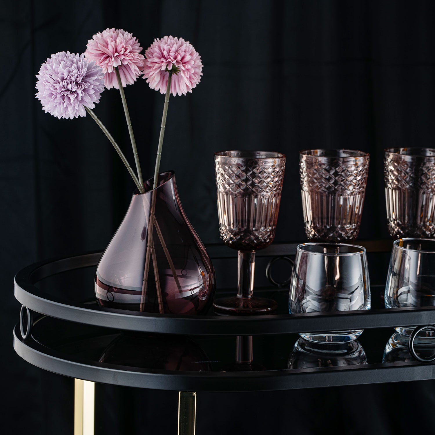 Sleek Black Serving Cart With Gold Trim
