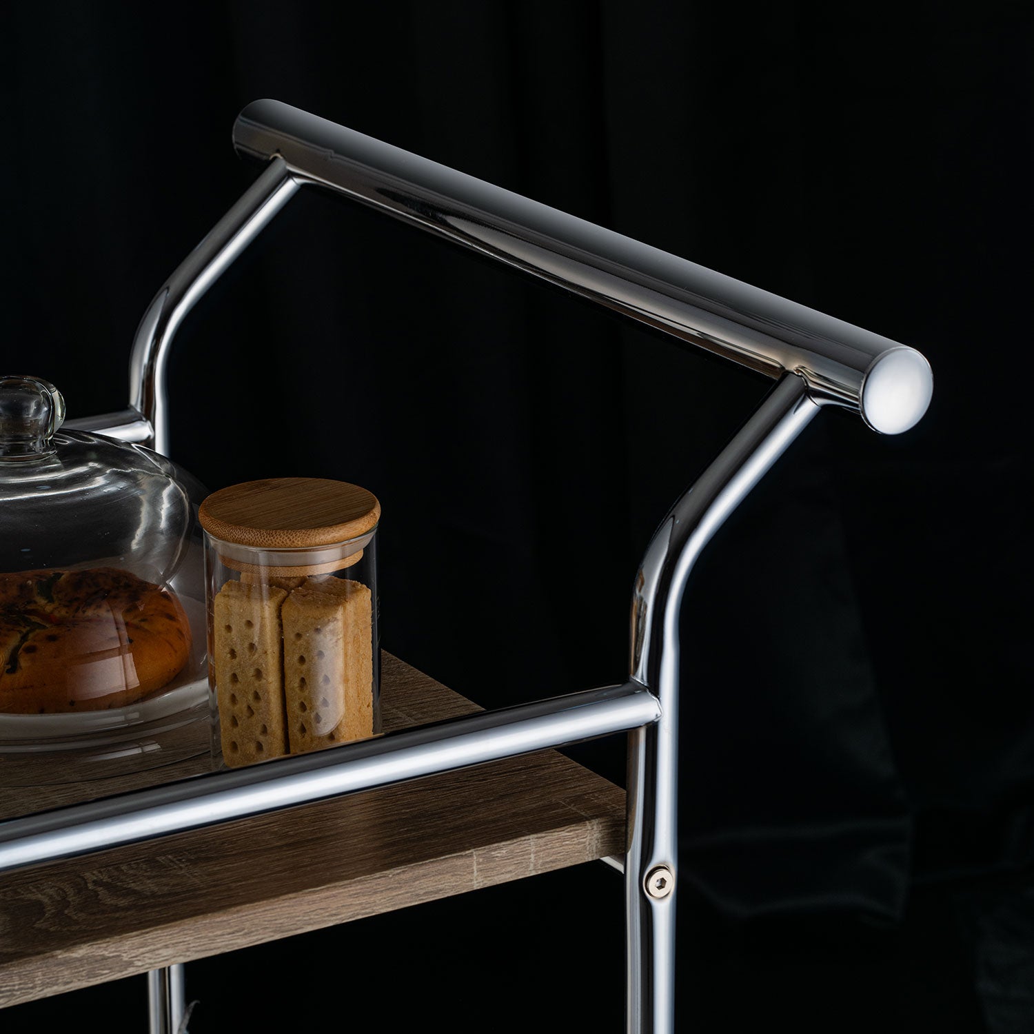 Elegant Ebony Serving Cart With Brass Accents