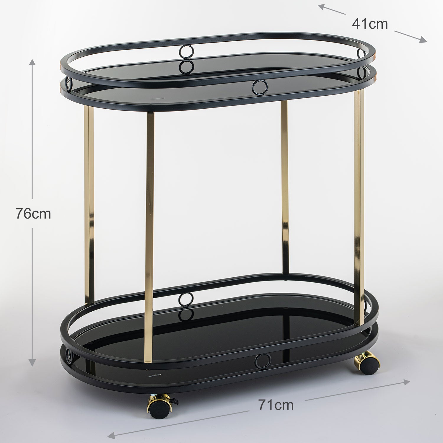 Sleek Black Serving Cart With Gold Trim