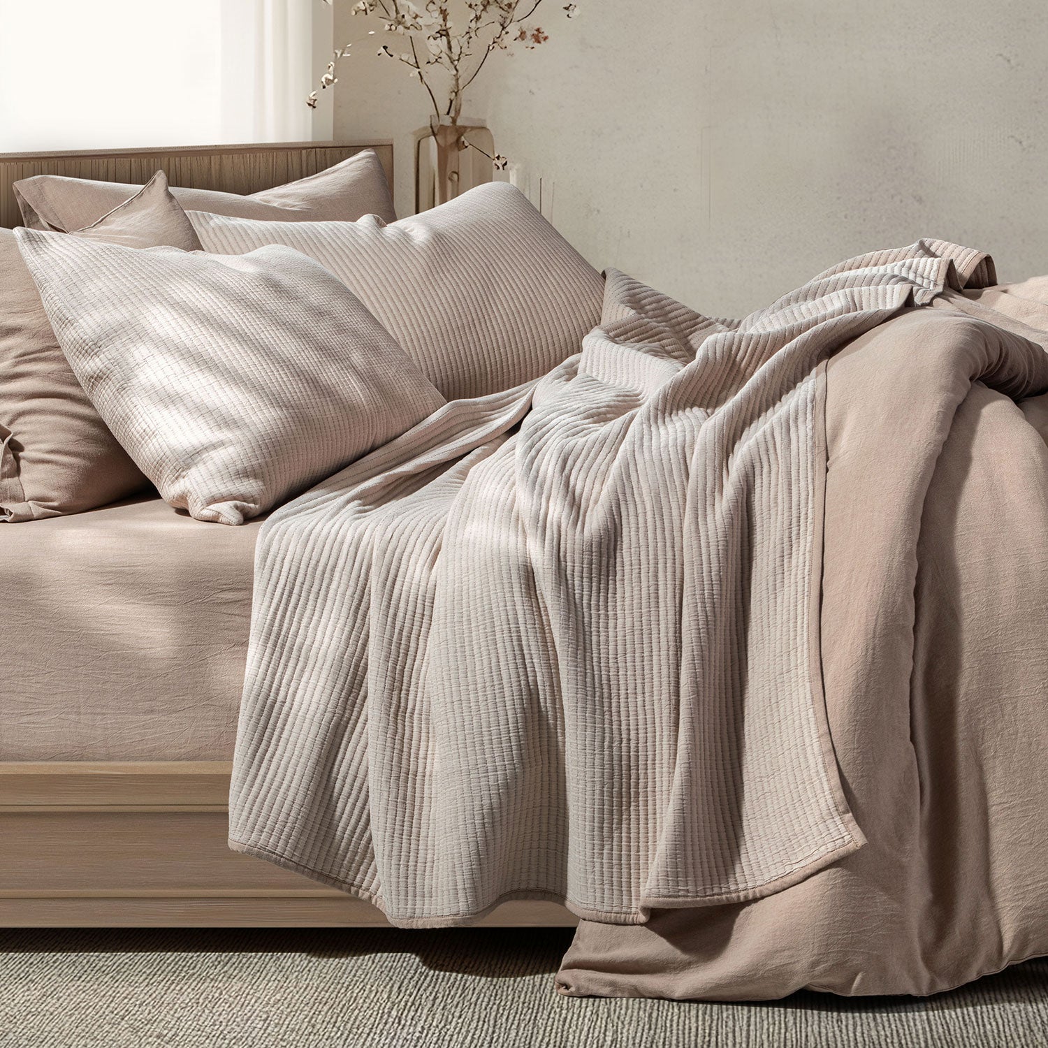 Linen Cotton Quilted Bed Spread Set – Lightweight All-Season Comfort