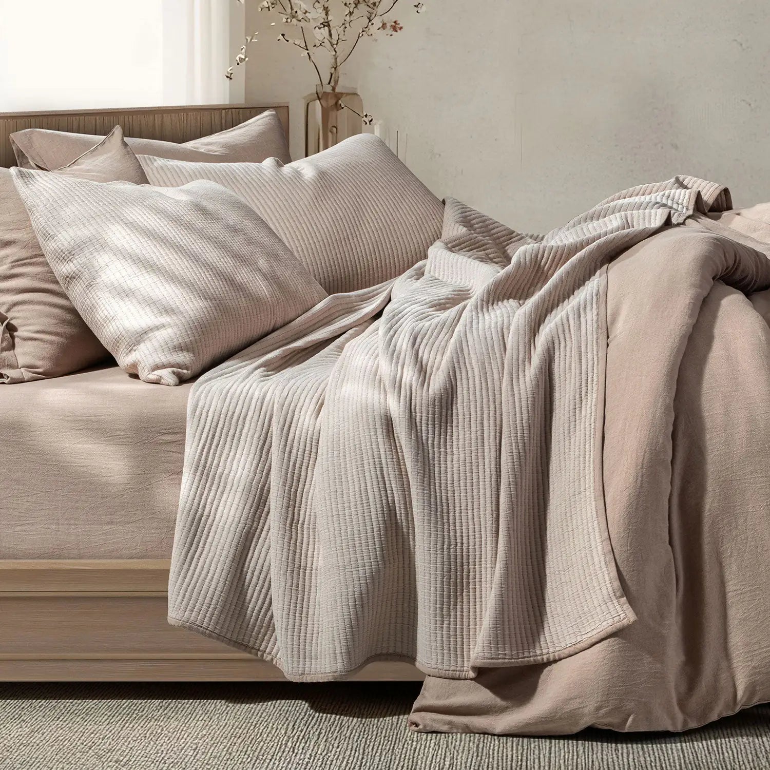 Linen Cotton Quilted Bed Spread Set – Lightweight All-Season Comfort
