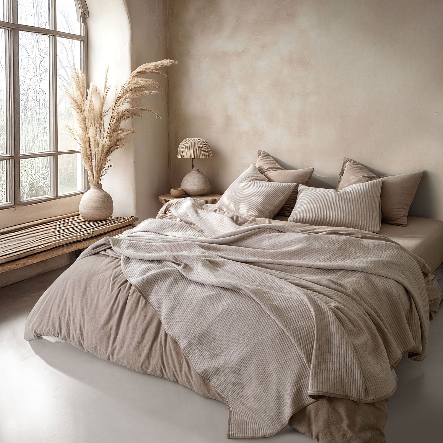 Linen Cotton Quilted Bed Spread Set – Lightweight All-Season Comfort