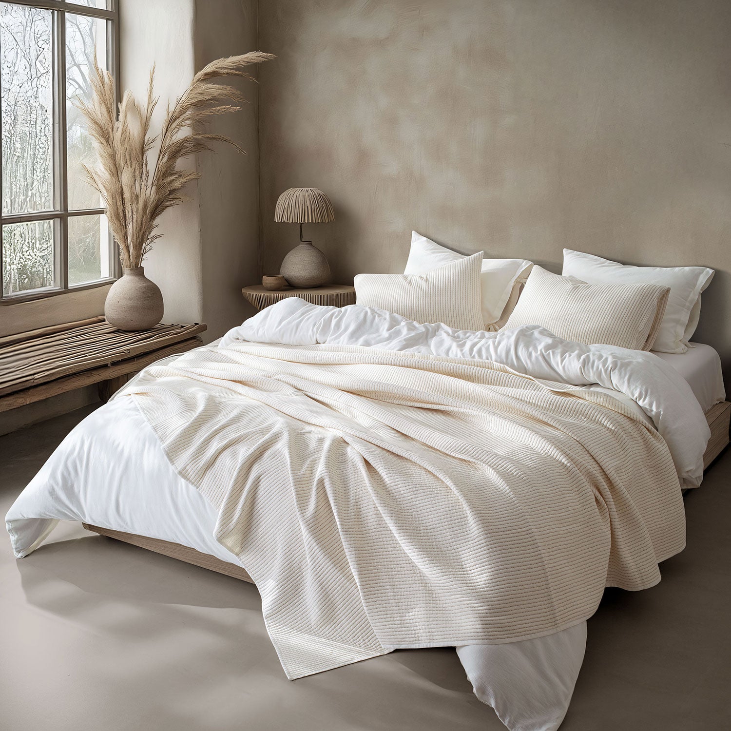 Linen Cotton Quilted Bed Spread Set – Lightweight All-Season Comfort