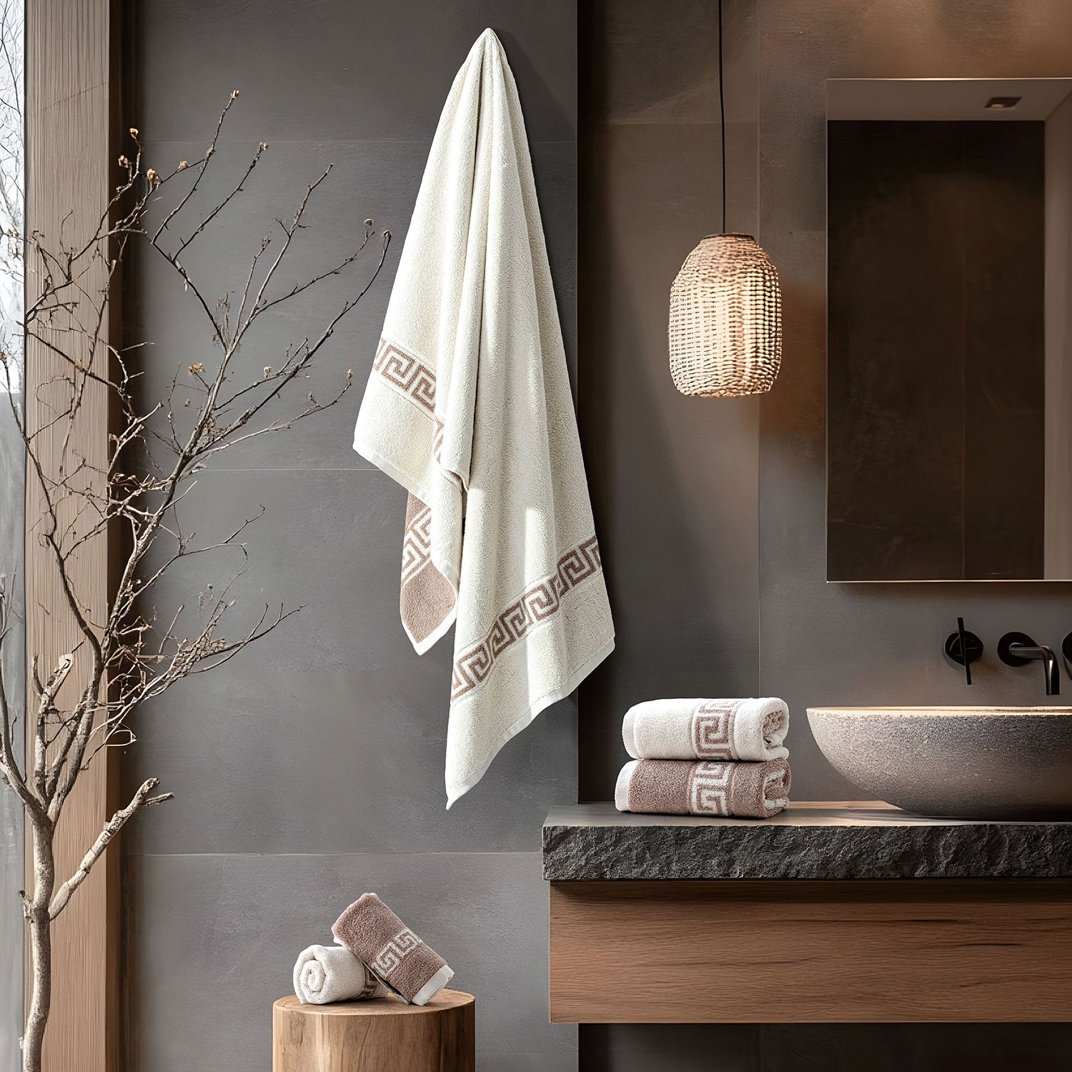 ROMA Towel - Border -100% Cotton, Fluffy & Reversible