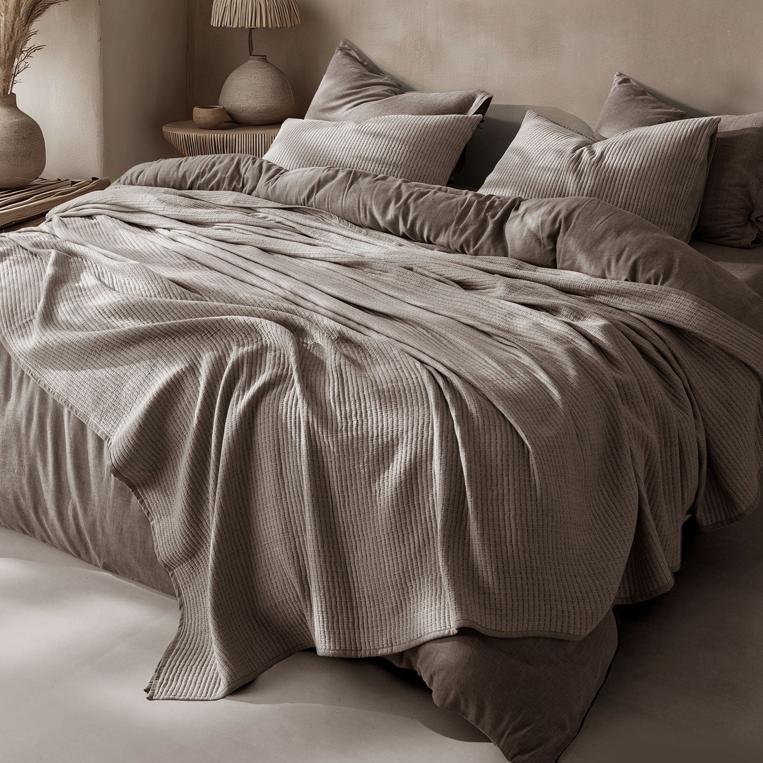 Linen Cotton Quilted Bed Spread Set – Lightweight All-Season Comfort