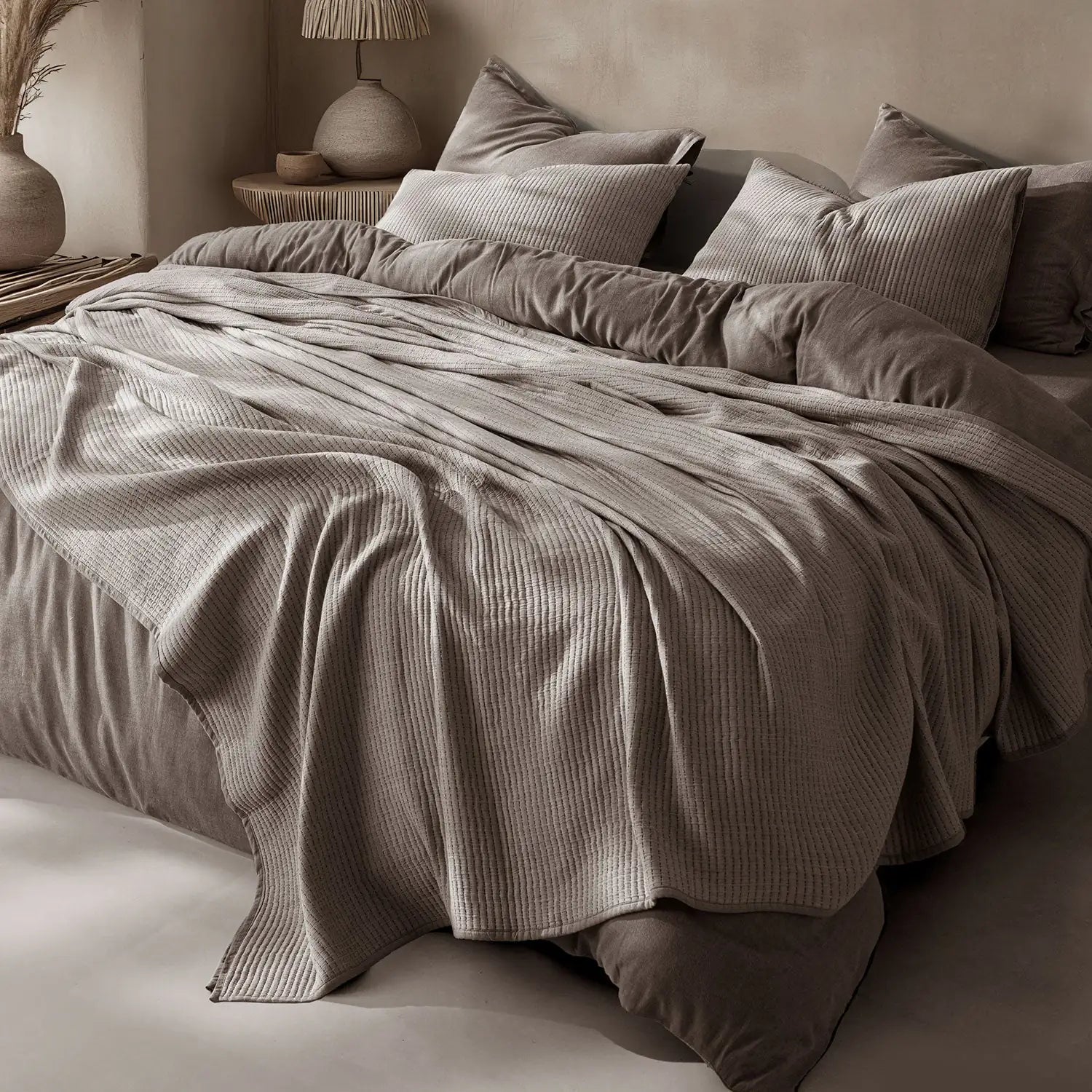 Linen Cotton Quilted Bed Spread Set – Lightweight All-Season Comfort