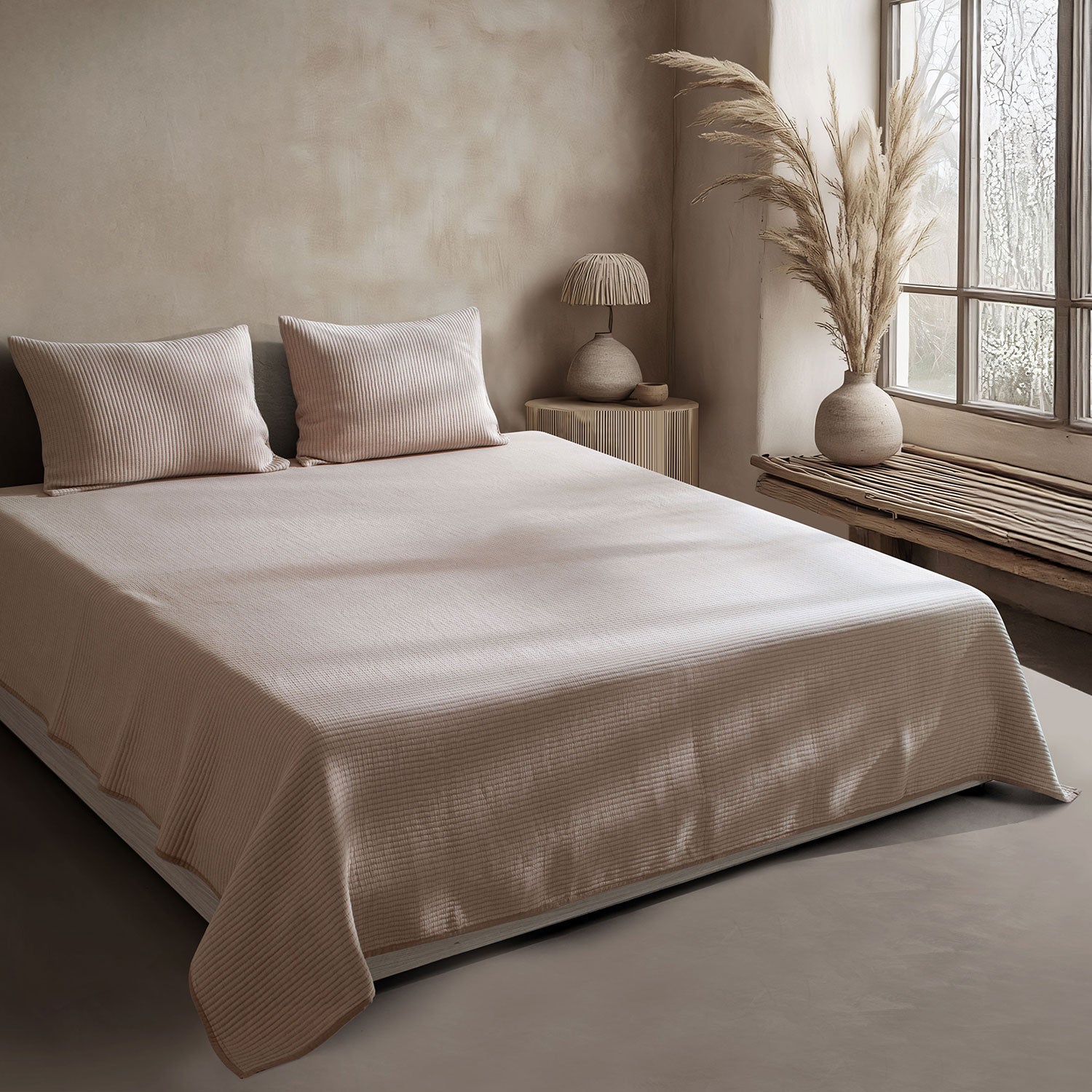 Linen Cotton Quilted Bed Spread Set – Lightweight All-Season Comfort