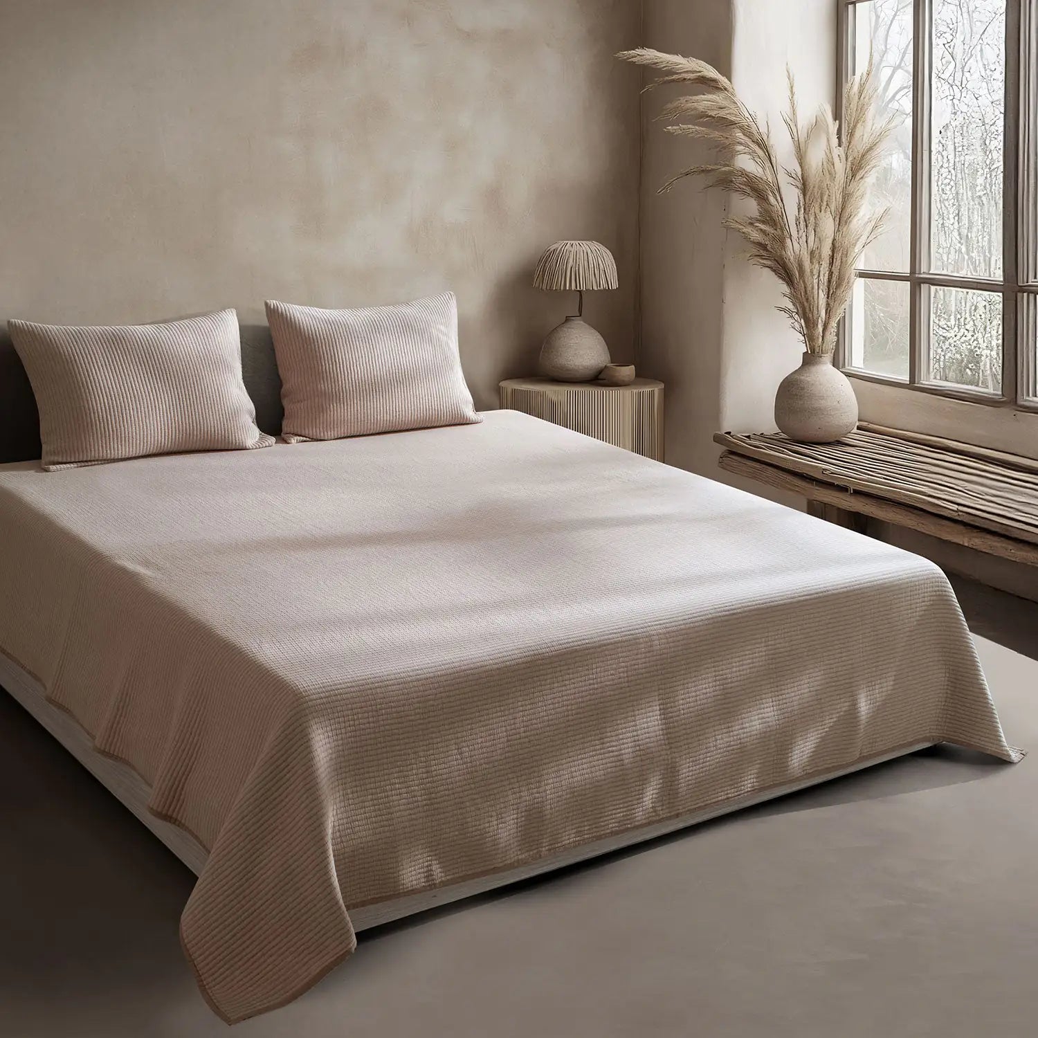 Linen Cotton Quilted Bed Spread Set – Lightweight All-Season Comfort