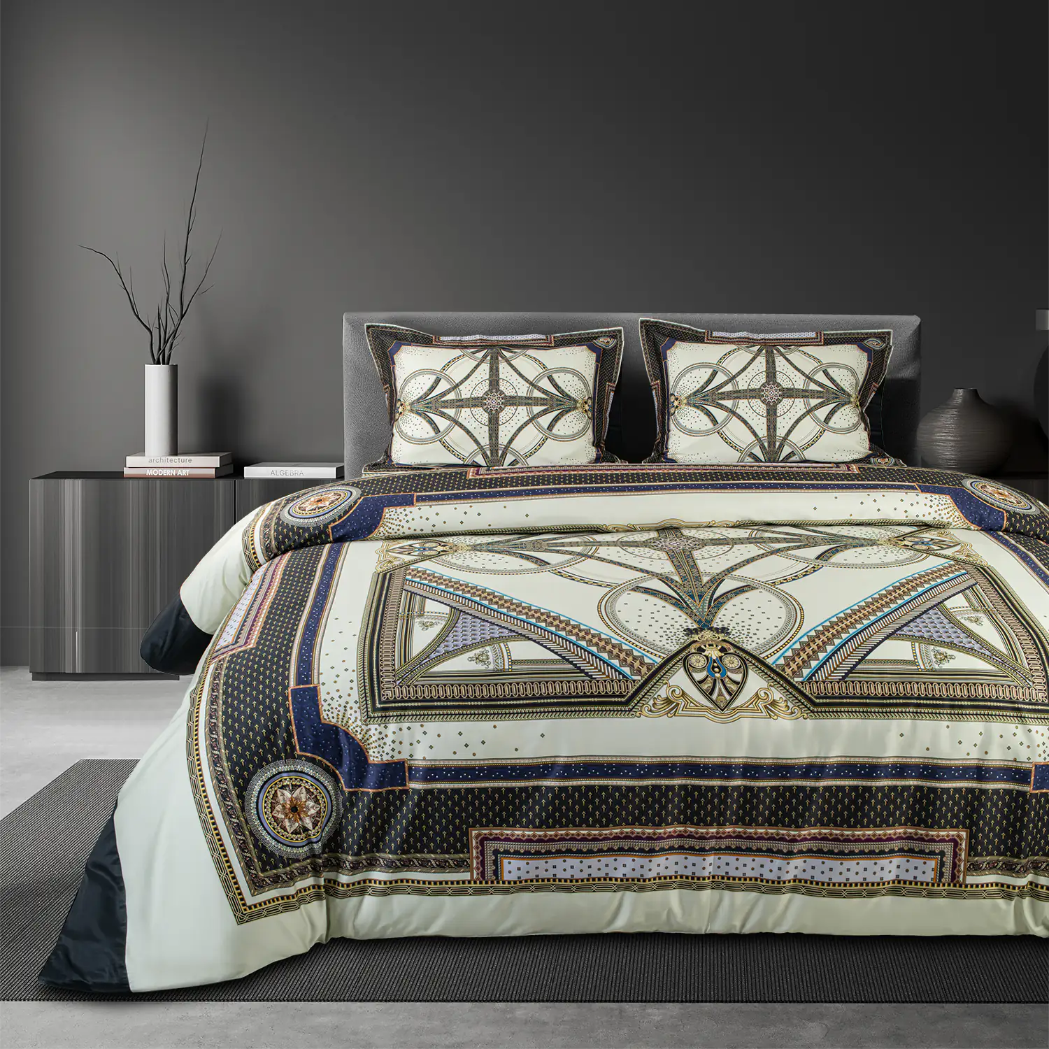 Global Black Cotton 4Pc Bedding Set