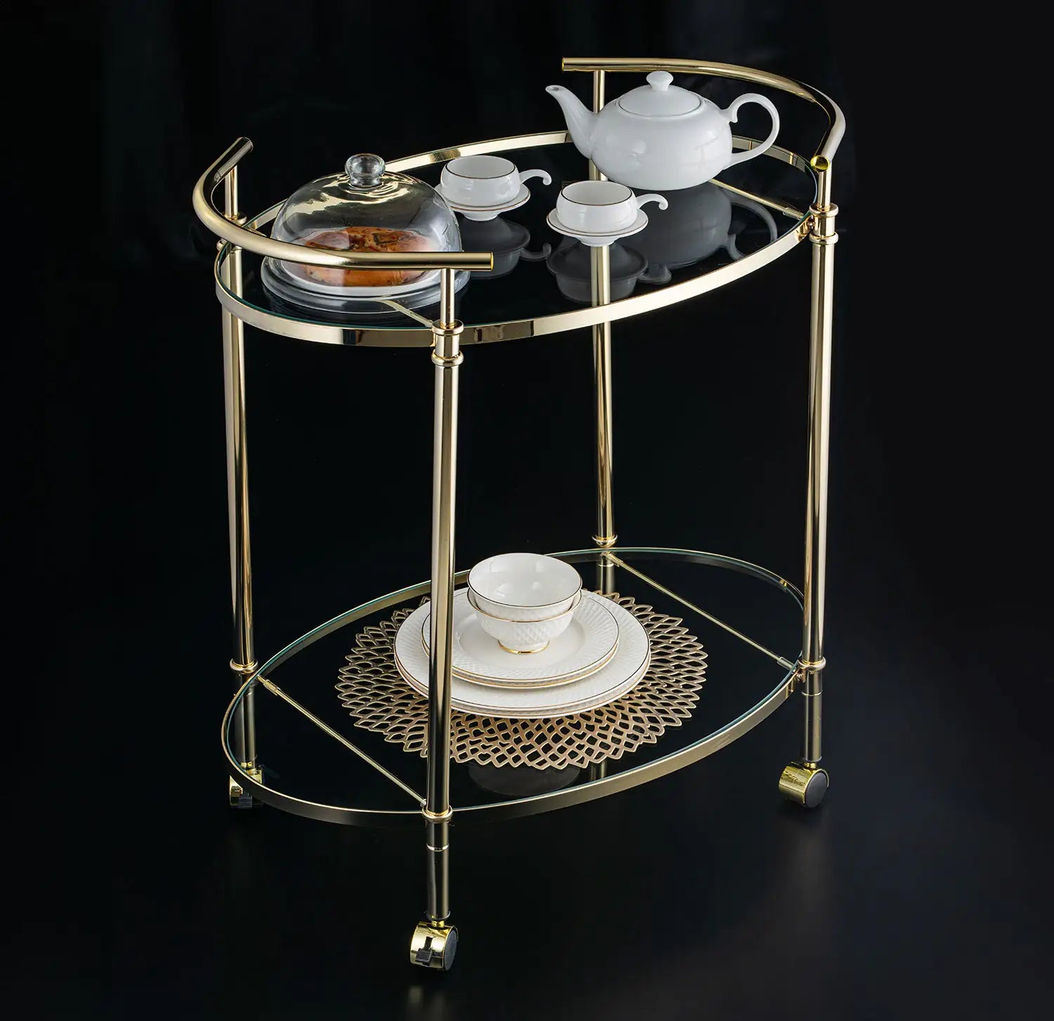 Clear Glass Cart With Gold Frame