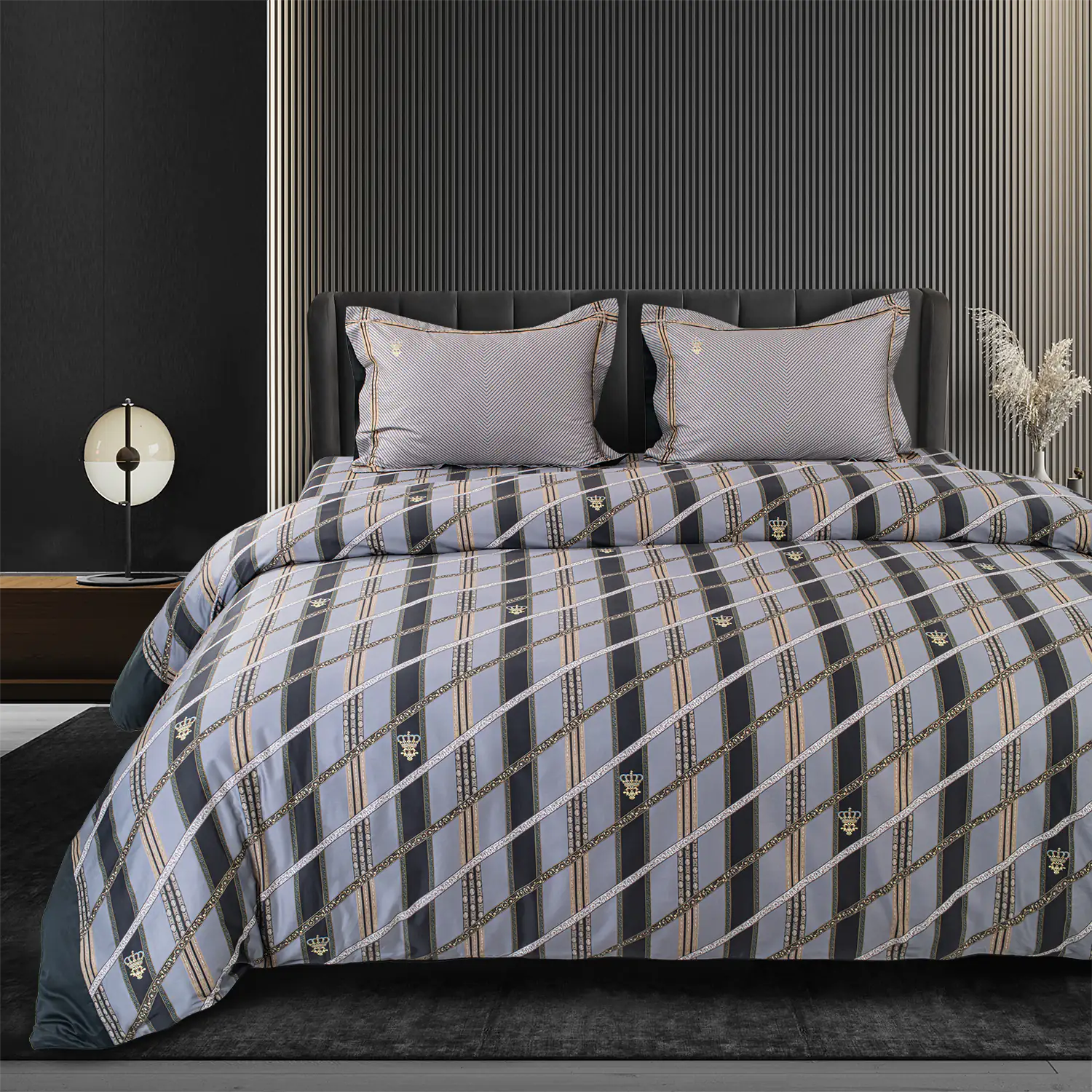Global Black Cotton 4Pc Bedding Set