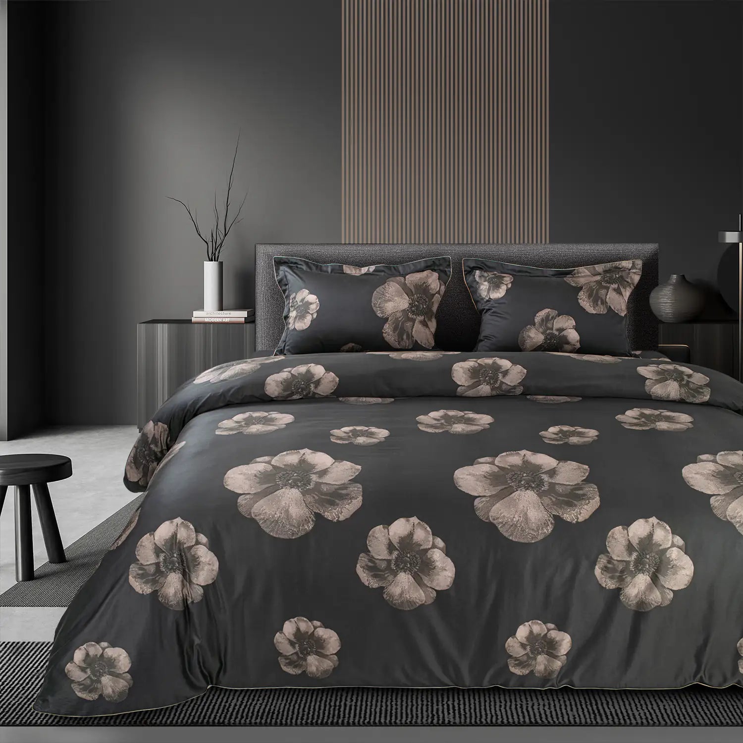 Global Black Cotton 4Pc Bedding Set