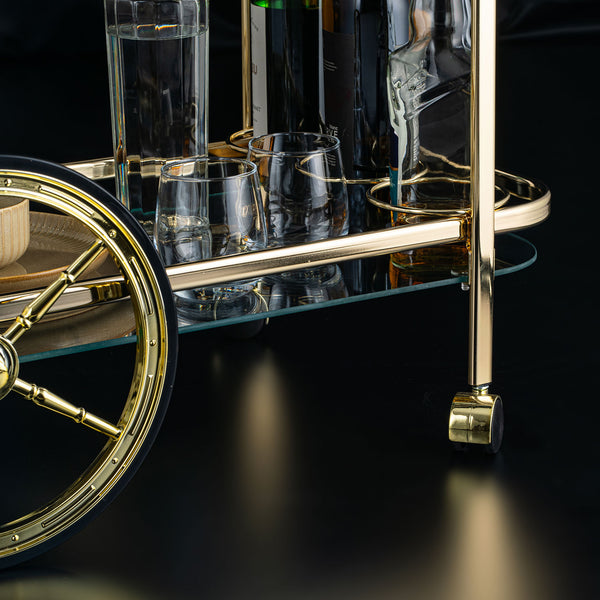 Sleek Glass Serving Cart With Gold Accents