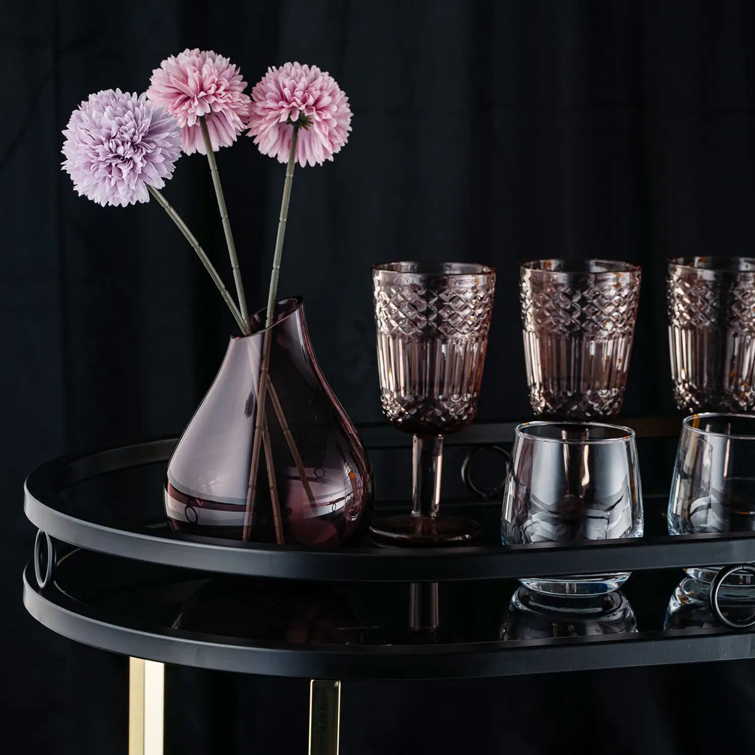 Sleek Black Serving Cart With Gold Trim