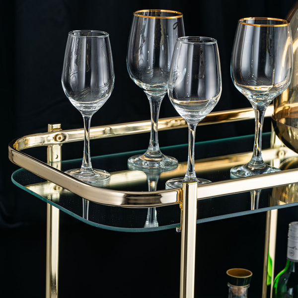 Sleek Glass Serving Cart With Gold Accents