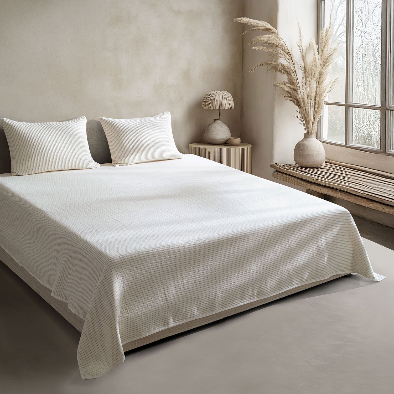 Linen Cotton Quilted Bed Spread Set – Lightweight All-Season Comfort