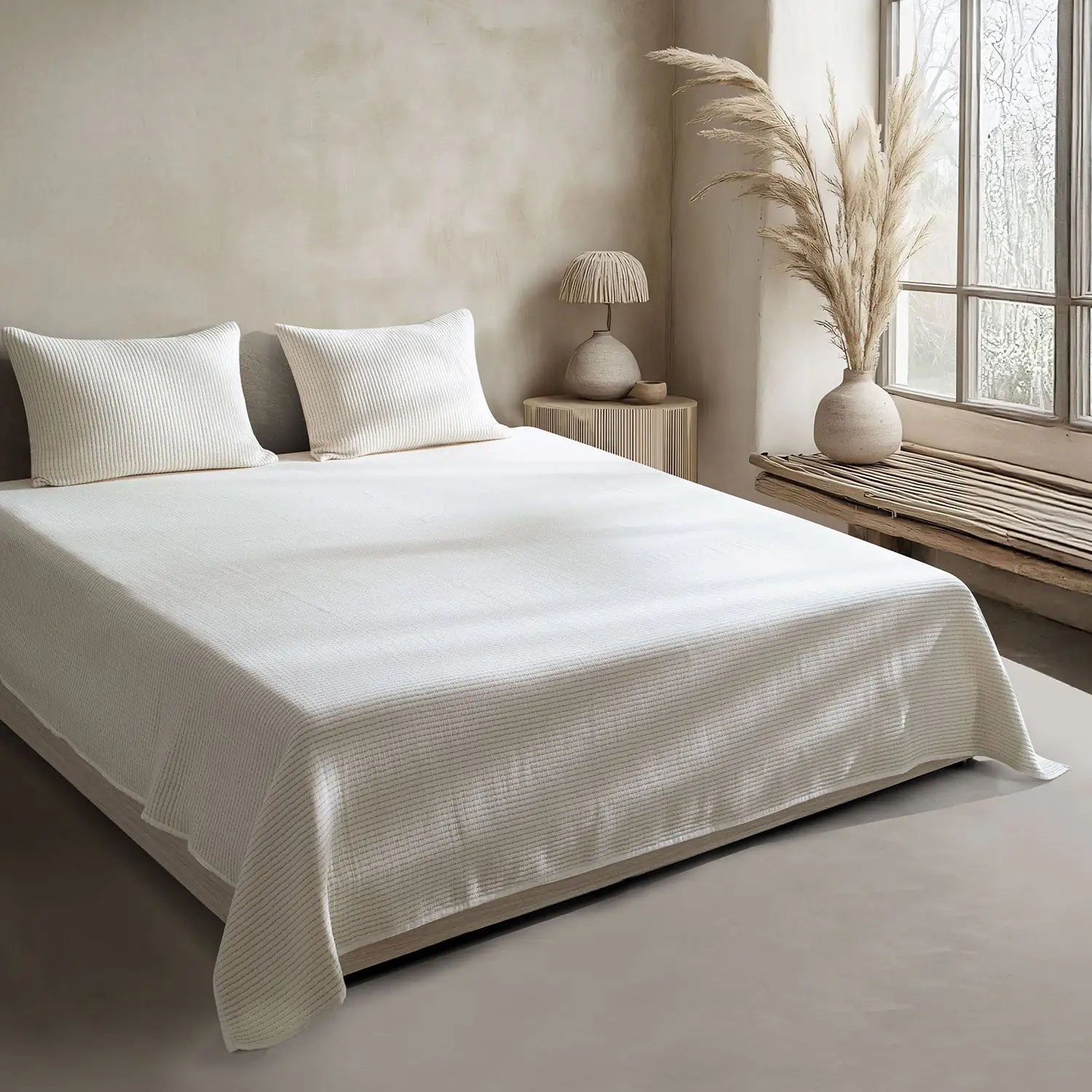 Linen Cotton Quilted Bed Spread Set – Lightweight All-Season Comfort
