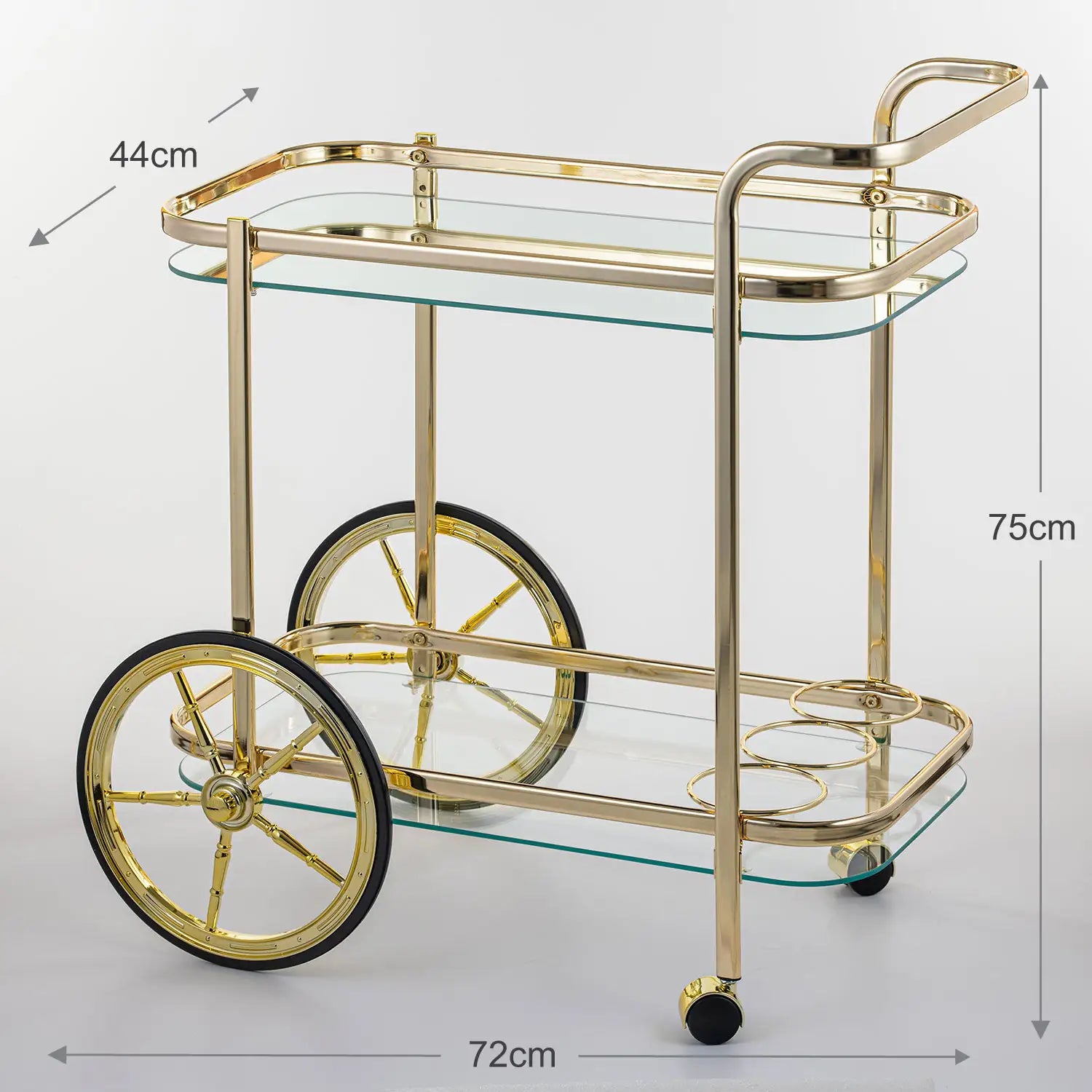 Sleek Glass Serving Cart With Gold Accents