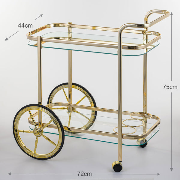 Sleek Glass Serving Cart With Gold Accents