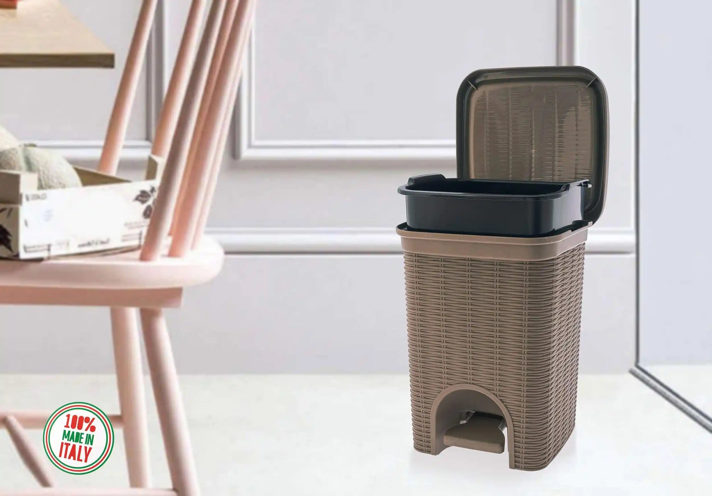 Elegance - Brown 6 Litre Pedal Dustbin With Plastic Bucket Inside For Home, Kitchen, Office Use