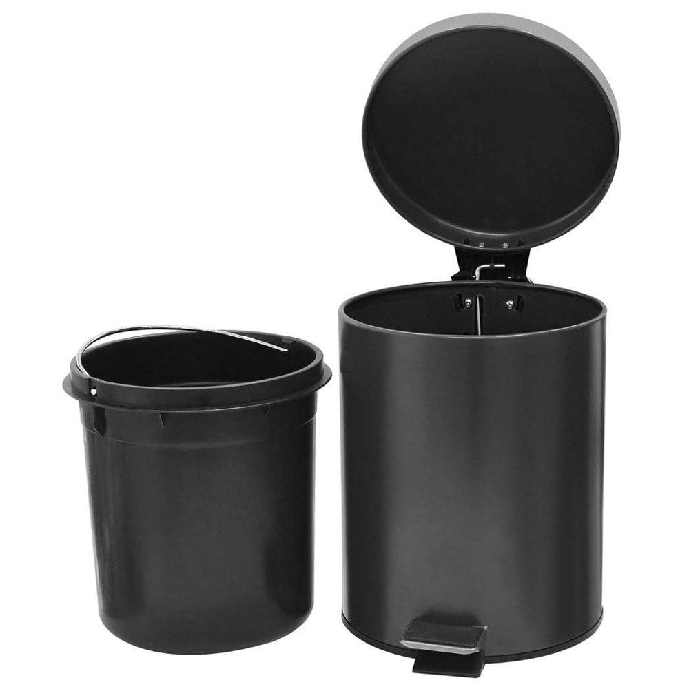 Stainless Steel 5 Litre - Black Soft Close Pedal Dustbin Matte Finish with Plastic Bucket inside