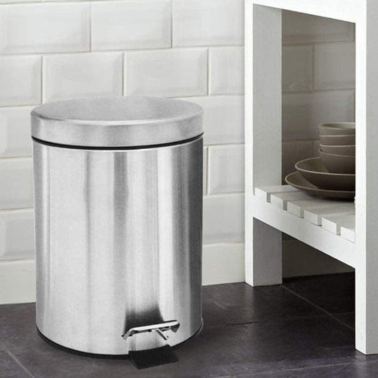 Stainless Steel 5 Litre - Silver Soft Close Pedal Dustbin Matte Finish With Plastic Bucket Inside