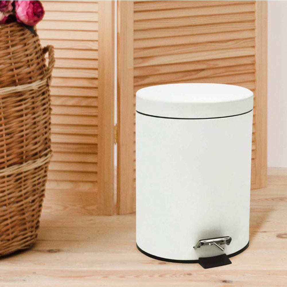 Stainless Steel 5 Litre - White Soft Close Pedal Dustbin Matte Finish with Plastic Bucket inside