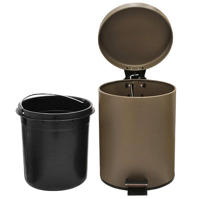 Stainless Steel 5 Litre - Brown Soft Close Pedal Dustbin Matte Finish with Plastic Bucket inside
