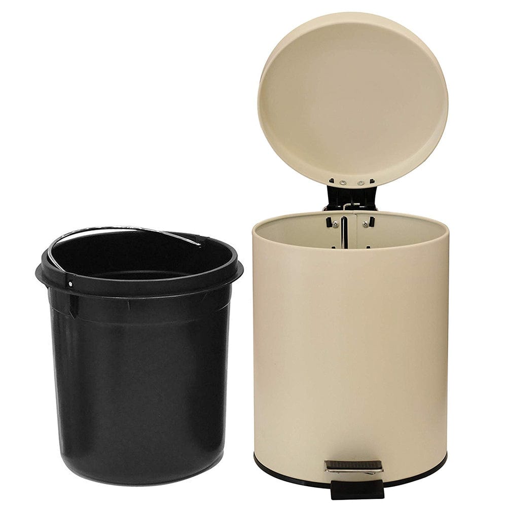Stainless Steel 5 Litre - Off White Soft Close Pedal Dustbin Matte Finish with Plastic Bucket inside