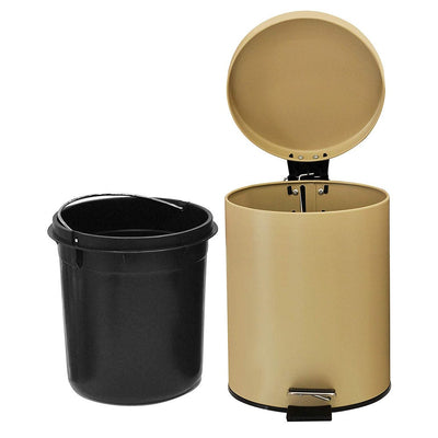 Stainless Steel 5 Litre - Sand Soft Close Pedal Dustbin Matte Finish with Plastic Bucket inside