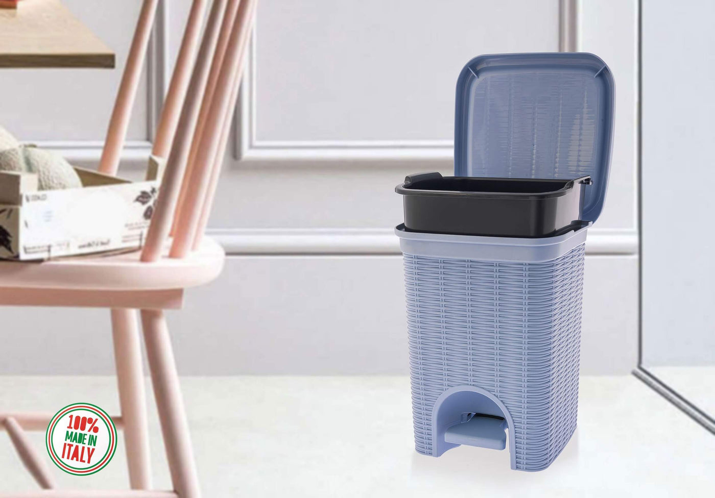 Elegance Blue 6 Litre Pedal Dustbin with Plastic Bucket Inside for Home, Kitchen, Office use