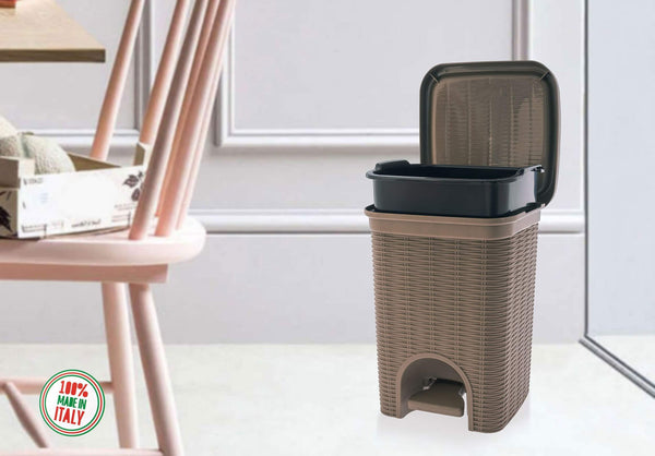 Elegance - Brown 6 Litre Pedal Dustbin With Plastic Bucket Inside For Home, Kitchen, Office Use