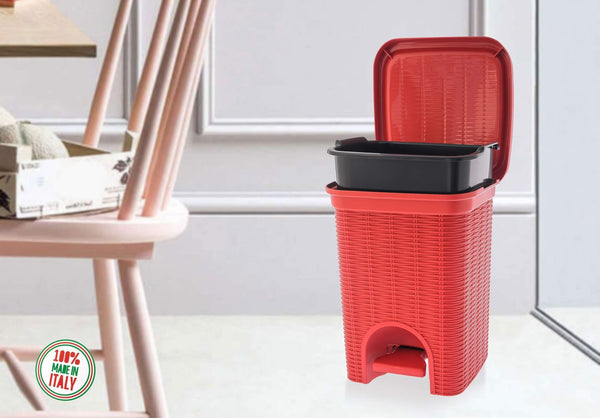 Elegance - Red 6 Litre Pedal Dustbin with Plastic Bucket Inside for Home, Kitchen, Office use