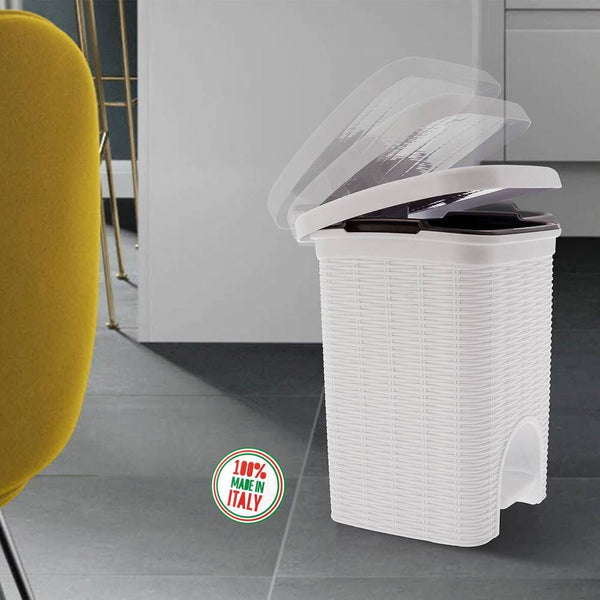 Elegance - White 6 Litre Pedal Dustbin With Plastic Bucket Inside For Home, Kitchen, Office Use
