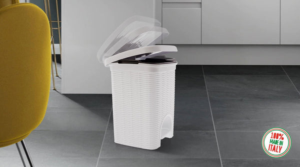 Elegance - White 6 Litre Pedal Dustbin With Plastic Bucket Inside For Home, Kitchen, Office Use