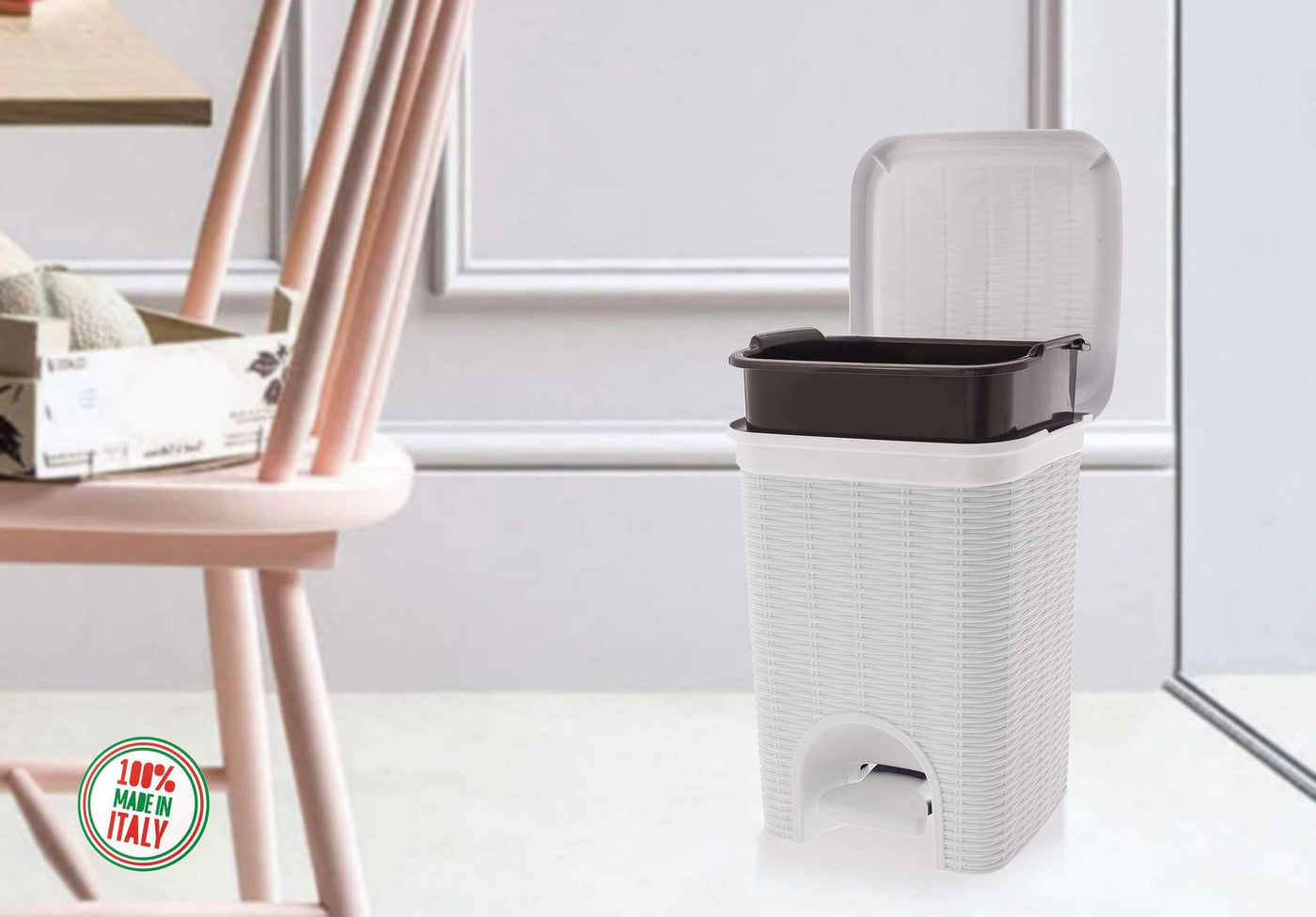 Elegance - White 6 Litre Pedal Dustbin with Plastic Bucket Inside for Home, Kitchen, Office use